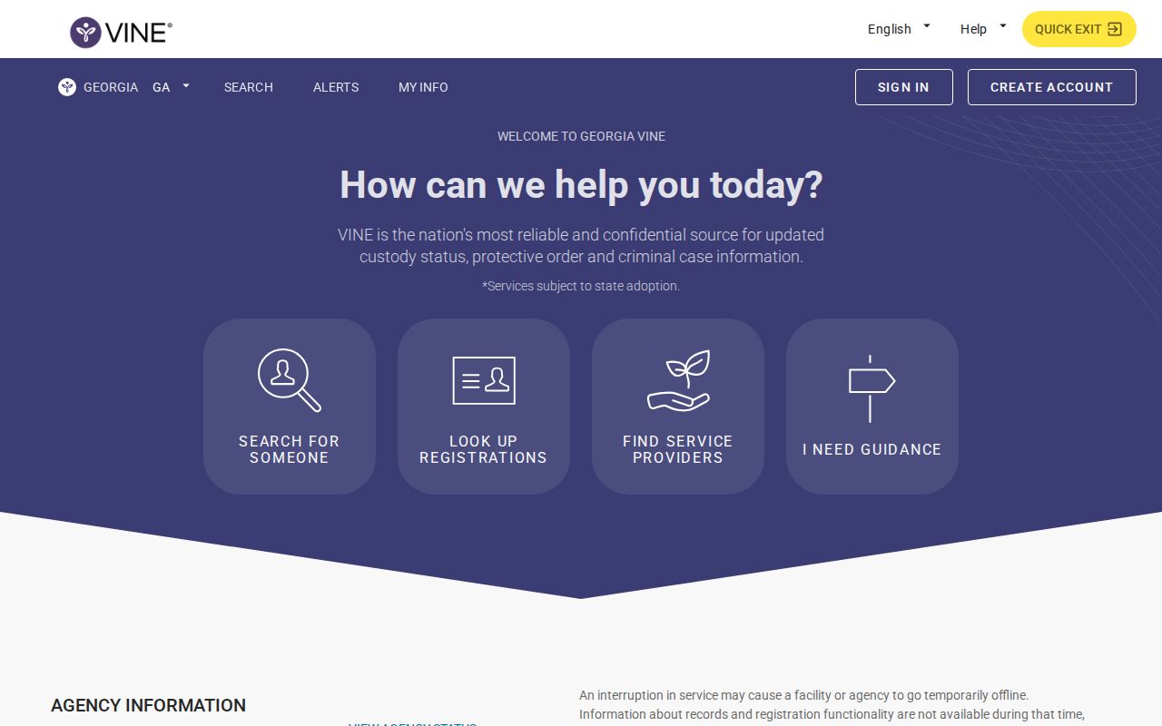 Georgia VINE inmate check landing page for Harris County release alerts
